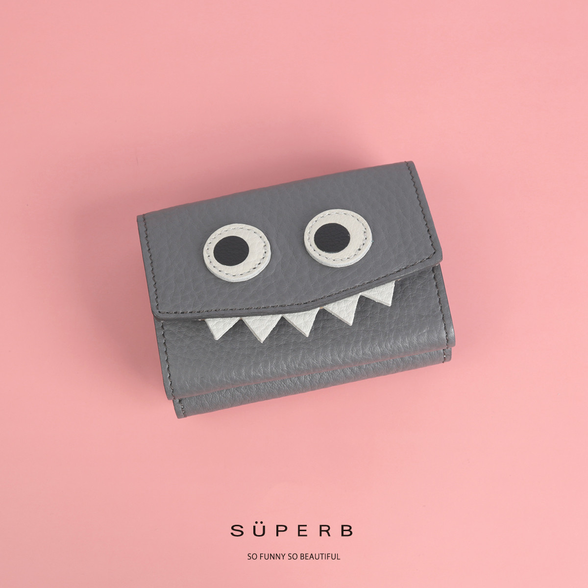 【チャコール/モンスター】思わず誰かに見せたくなる/ミニマムで大人カワイイコンパクト三つ折り財布/ミニウォレット