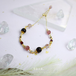Molla 微醺草莓紅|石榴石草莓晶銅髮晶手鍊（手工訂製-可調式手鍊） 第5張的照片