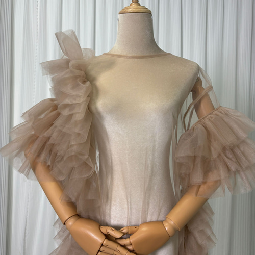 送料無料！トップス カーキ色 デザイン感 色直し ソフトチュール 绮丽  