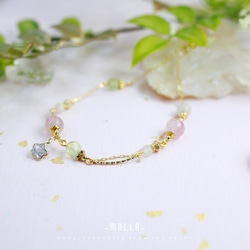 Molla 早春的櫻花雨|月光石葡萄石櫻花薔薇石雙圈手鍊（手工訂製-可調式手鍊） 第4張的照片