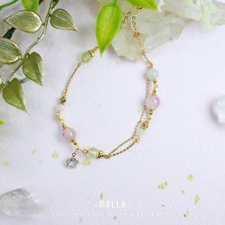 Molla 早春的櫻花雨|月光石葡萄石櫻花薔薇石雙圈手鍊（手工訂製-可調式手鍊） 第2張的照片