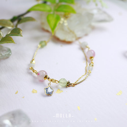 Molla 早春的櫻花雨|月光石葡萄石櫻花薔薇石雙圈手鍊（手工訂製-可調式手鍊） 第3張的照片