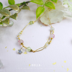 Molla 早春的櫻花雨|月光石葡萄石櫻花薔薇石雙圈手鍊（手工訂製-可調式手鍊） 第1張的照片