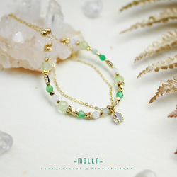 Molla 小山丘的清新綠|月光石葡萄石櫻花薔薇石雙圈手環（手工訂製-可調式手環） 第3張的照片