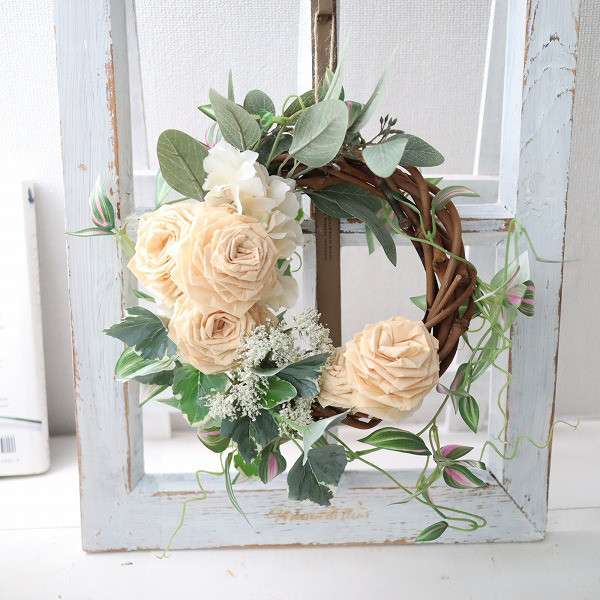 【ヒノキ香る】ナチュラルグリーンリース　木のぬくもり　直送ok　開店　サロン　498