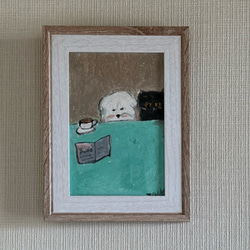 海外最新 絵画。原画【可愛い猫ちゃんとワンちゃん】 通販 アカザ麦 絵画 絵画