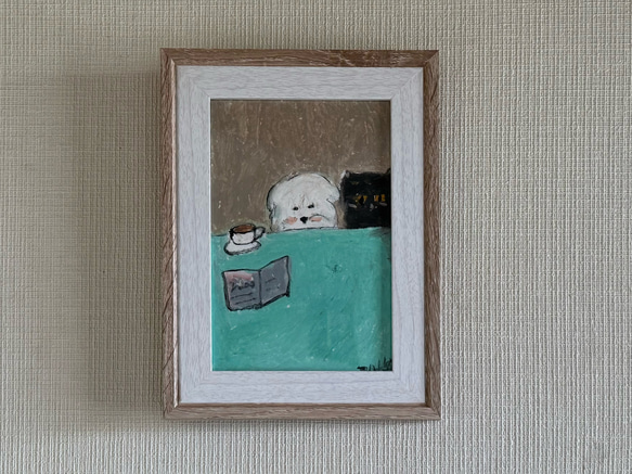 絵画。原画【可愛い猫ちゃんとワンちゃん】 絵画 アカザ麦 通販