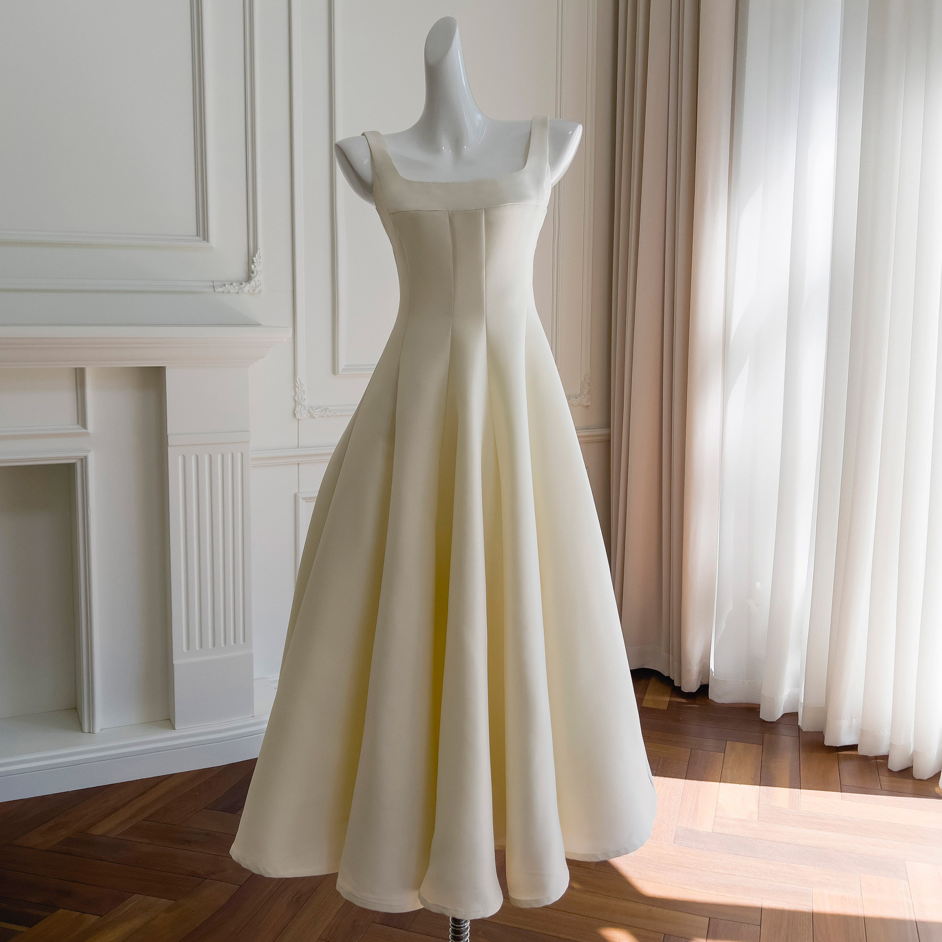 ドレス パーティー ウェディング ワンピース ロング プリンセス ベージュ 上品 優雅 韓国風 結婚式 お呼ばれ