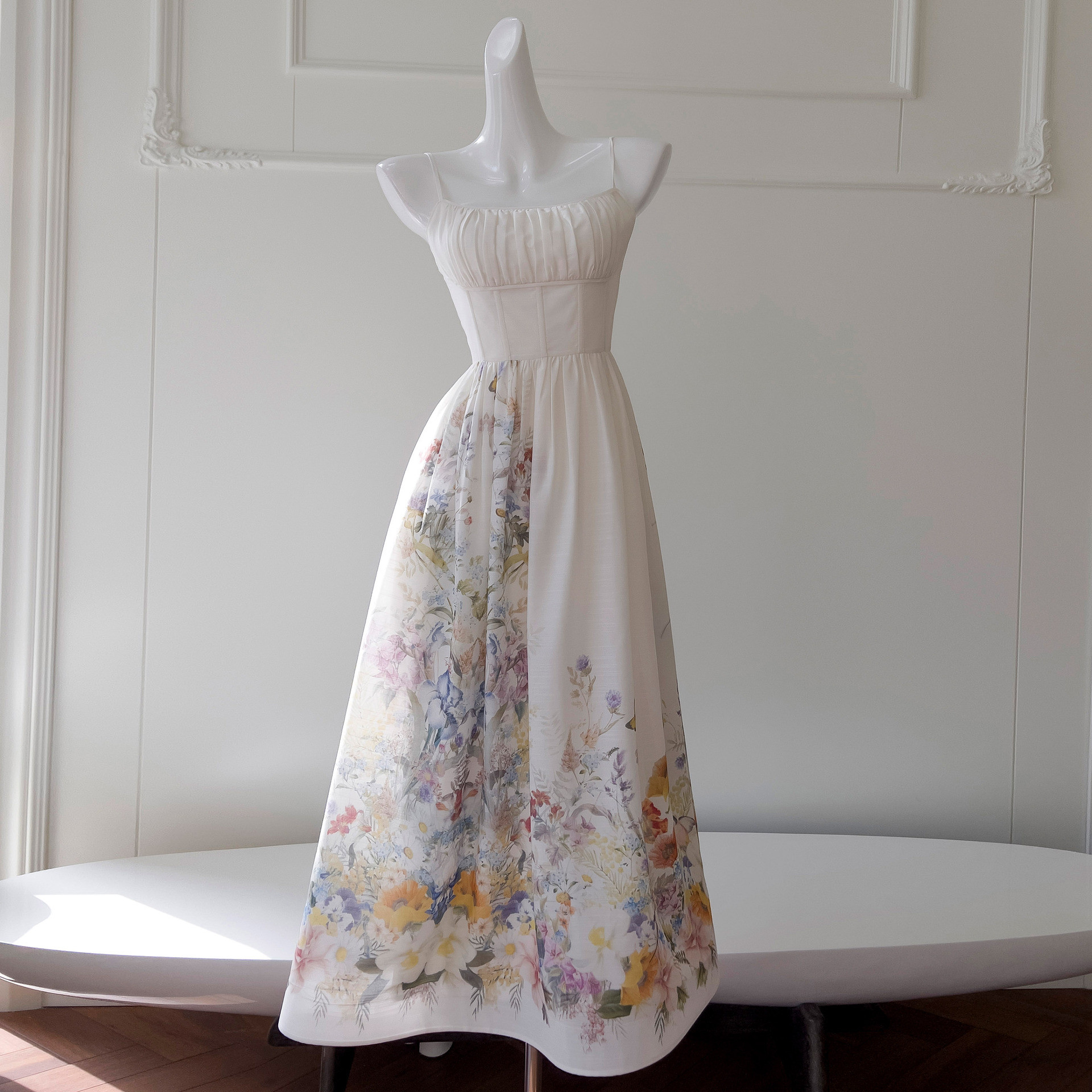 ドレス パーティー ウェディング ワンピース ロング プリンセス 白 花 上品 優雅 韓国風 結婚式 お呼ばれ