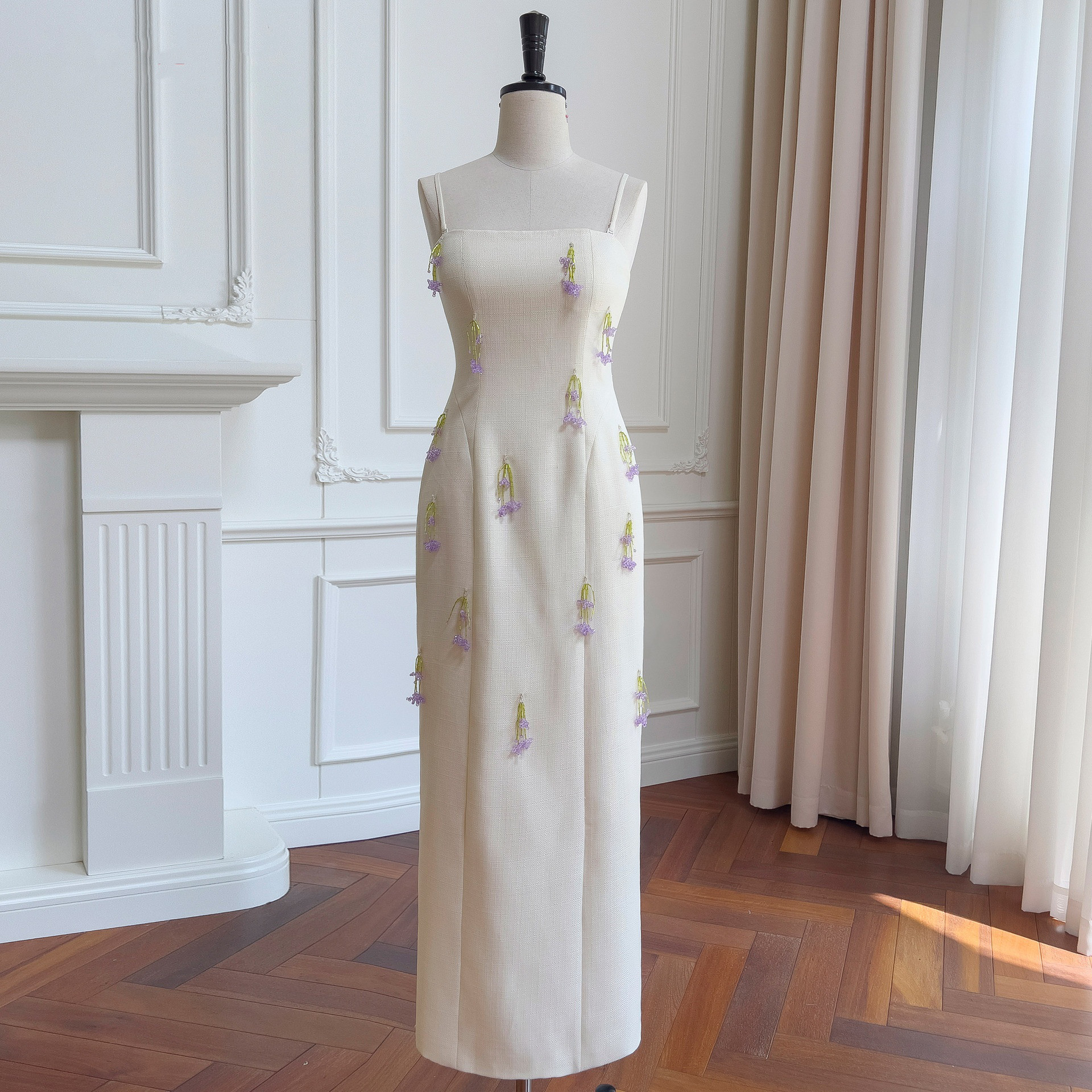 ドレス パーティー ウェディング ワンピース ロング プリンセス ベージュ 上品 優雅 韓国風 結婚式 お呼ばれ