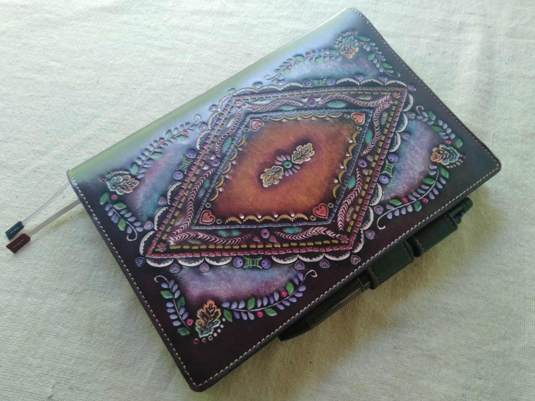 ほぼ日手帳カズン対応　レザー手帳カバー　刻印＆拭き染め　A5サイズ