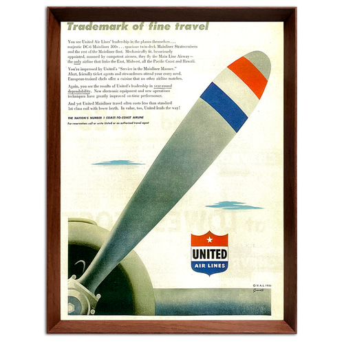 ユナイテッド航空 1950年代 アメリカ ヴィンテージ 雑誌 広告 額付