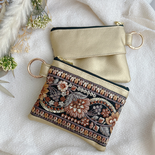 user_ffb2b6f0 おまとめ インド刺繍リボン×合皮 ポーチ インド刺繍リボン x 合皮ポーチ ♡16cmファスナー♡フェイク