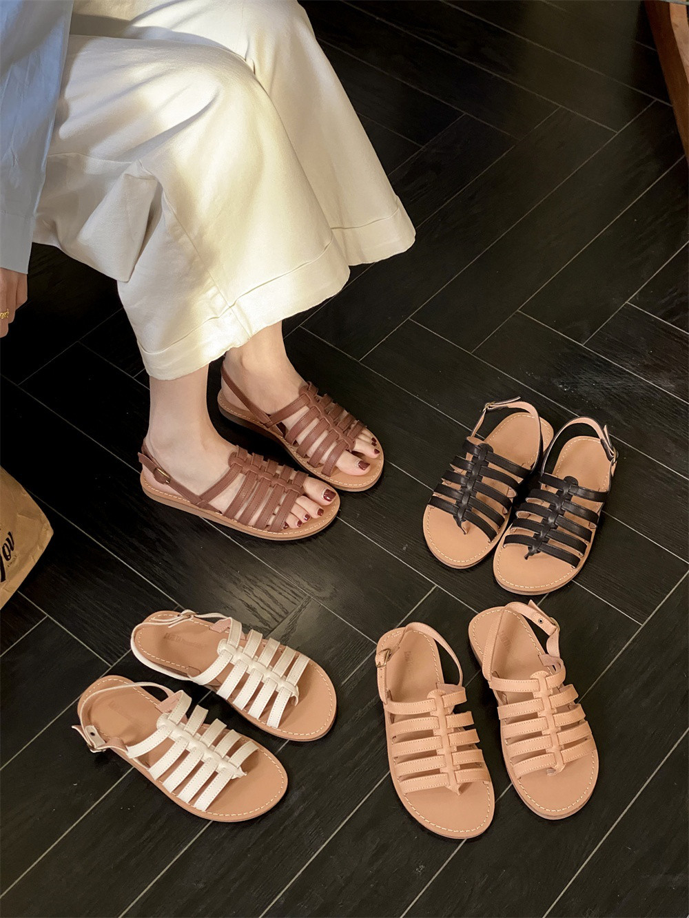 2025夏新作フラットレトロスカート編みローマンサンダル