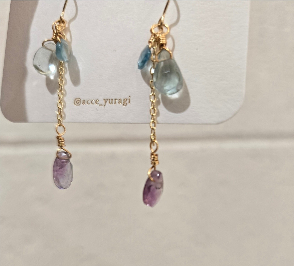 rainbow ～フローライトとブルーアパタイトの14KGFピアス～