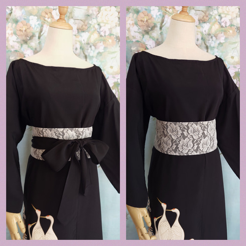 【SALE】d76 着物ワンピース サッシュベルト付 着物リメイク マキシ丈 d76 L〜LLサイズ 着物ワンピース サッシュベルト付き 着物