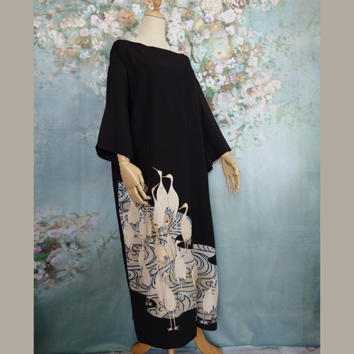 d76 L〜LLサイズ 着物ワンピース サッシュベルト付き 着物