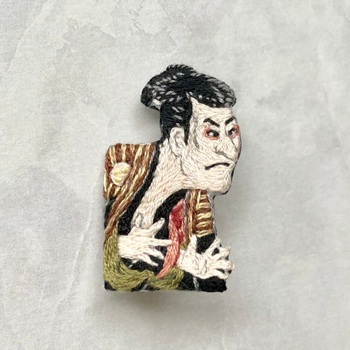 東洲斎写楽「三代目大谷鬼次の江戸兵衛」の手刺繍ブローチ ブローチ