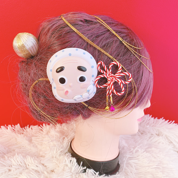 ひょっとこ☆ミニお面☆お祭り髪飾り☆成人式☆御神輿☆だんじり祭り