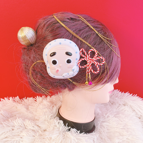 ひょっとこ☆ミニお面☆お祭り髪飾り☆成人式☆御神輿☆だんじり祭り