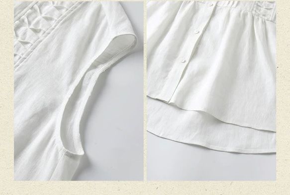 2色 シックなフロントタック　ノースリーブのブラウス・Tシャツ【秋春夏】白・黒 5枚目の画像