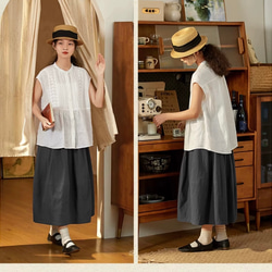 2色 シックなフロントタック　ノースリーブのブラウス・Tシャツ【秋春夏】白・黒 11枚目の画像