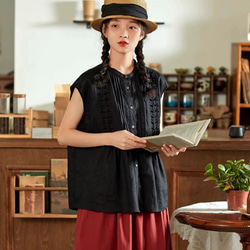 2色 シックなフロントタック　ノースリーブのブラウス・Tシャツ【秋春夏】白・黒 12枚目の画像