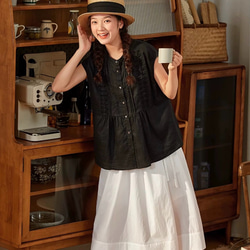 2色 シックなフロントタック　ノースリーブのブラウス・Tシャツ【秋春夏】白・黒 13枚目の画像