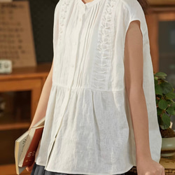 2色 シックなフロントタック　ノースリーブのブラウス・Tシャツ【秋春夏】白・黒 9枚目の画像