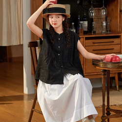 2色 シックなフロントタック　ノースリーブのブラウス・Tシャツ【秋春夏】白・黒 7枚目の画像