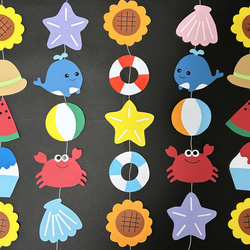 即買いOK】夏壁面飾り ガーランド 吊るし飾り 7月8月 型紙 ガングロ