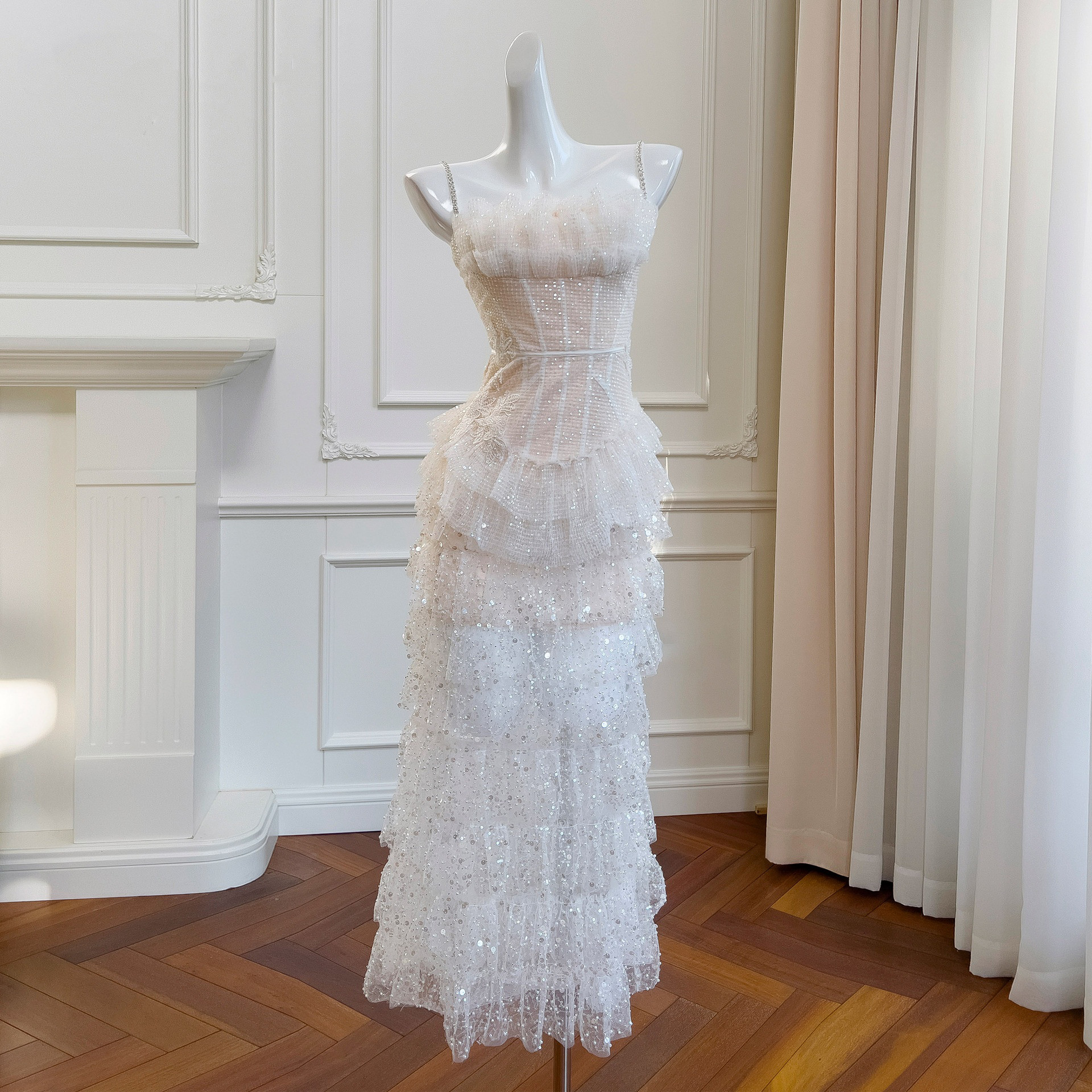 ドレス パーティー ウェディング ワンピース ロング プリンセス 白 上品 優雅 韓国風 結婚式 お呼ばれ 二次会