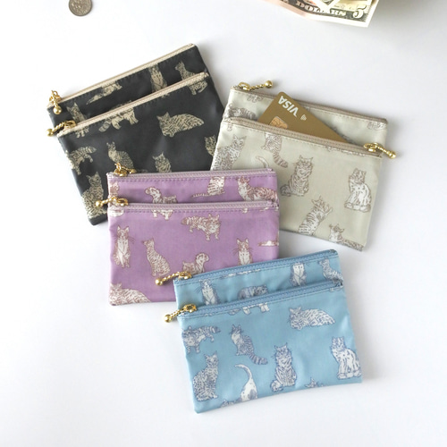 リバティ ラミネートのダブルファスナーポーチ ミャオウ ミニ財布