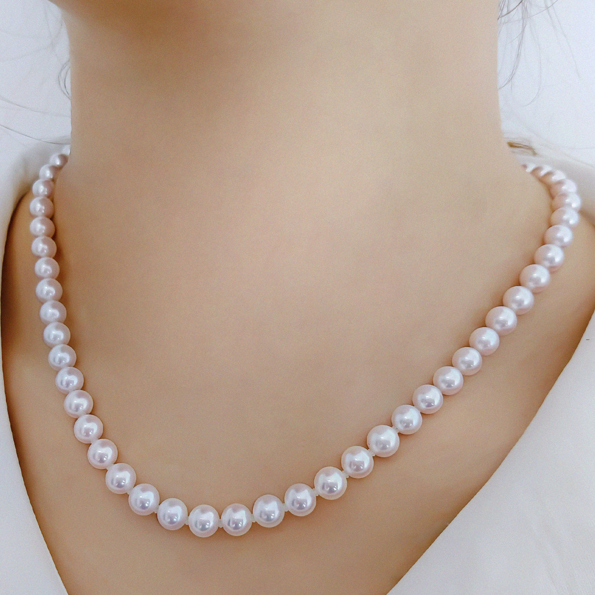 【La Corser】日本製 6.5-9.5mm アコヤ真珠 天然海水真珠ネックレス シルバーバックル 鎖骨チェーン ビーズデザ