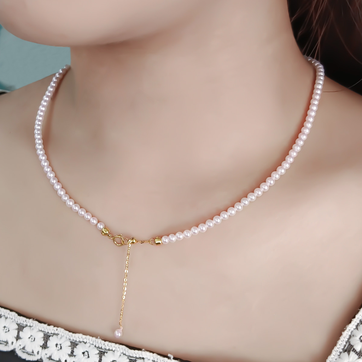 【La Corser】日本製 3-6mm アコヤ海水真珠 カラフルビーズ 小粒ビーズネックレス 18Kゴールド 小さな電球デザイ