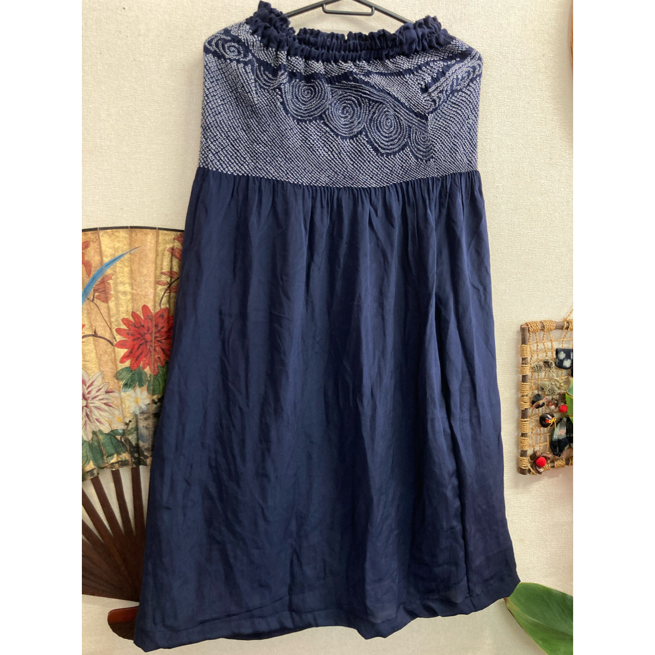 兵児帯のスカート(裏付き) (紺色）着物リメイク