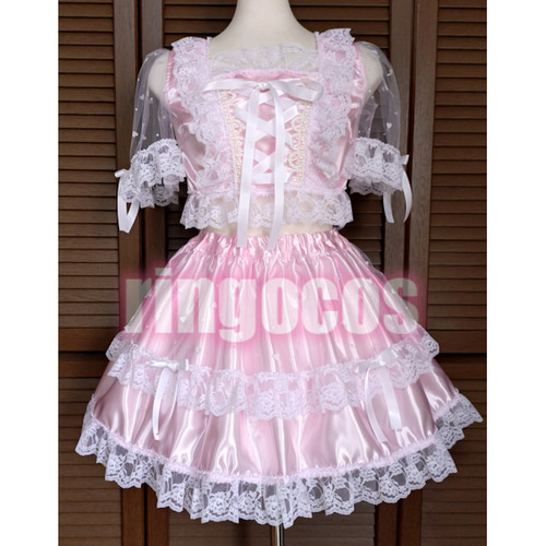 アイドル衣装 ピンク×白 ハート 編み上げリボン オリジナル