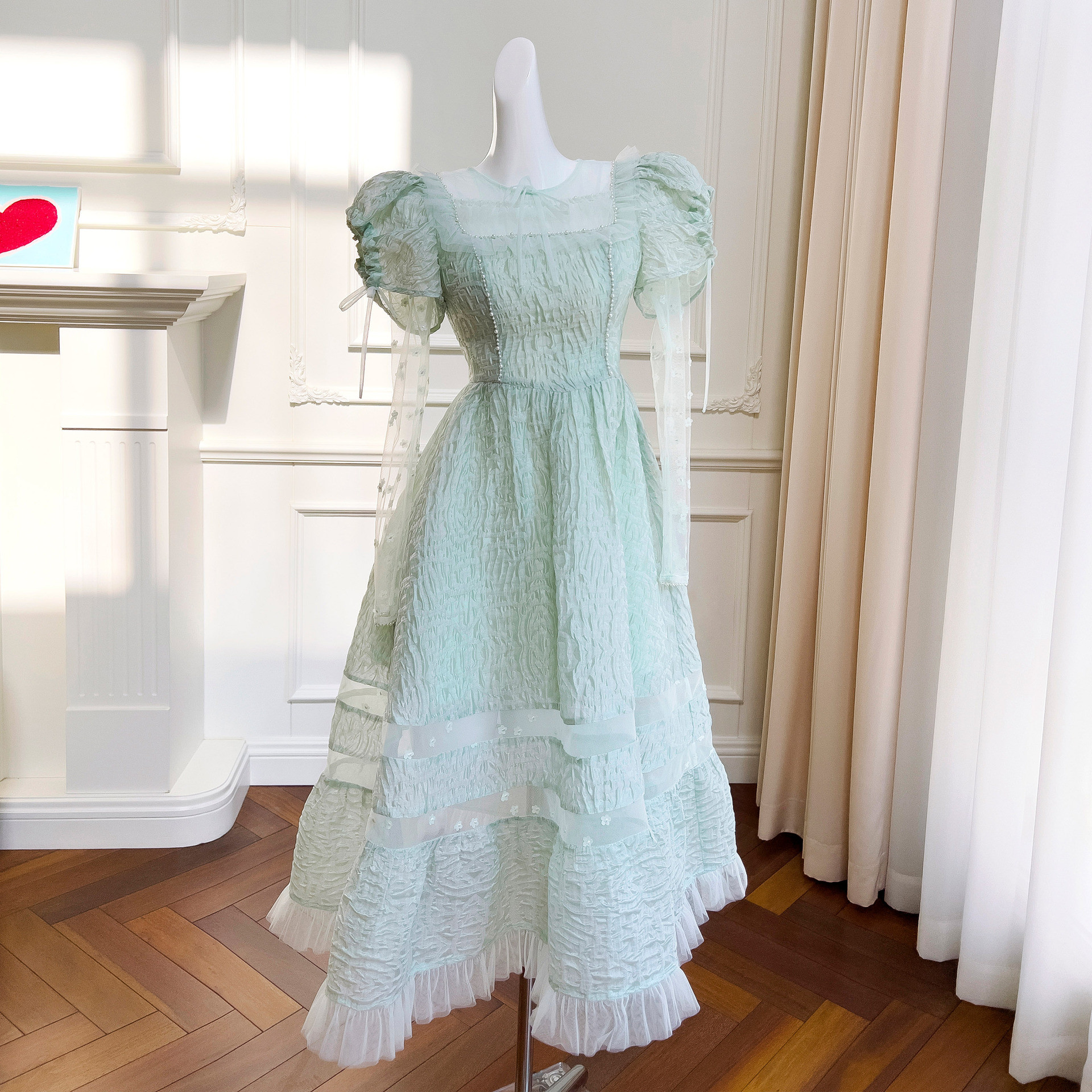 ドレス パーティー ウェディング ワンピース ロング プリンセス 緑色 上品 優雅 韓国風 結婚式 お呼ばれ 二次会