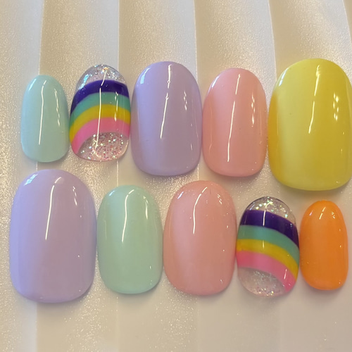 虹 ネイルチップ レインボー カラフルネイル レインボーネイル