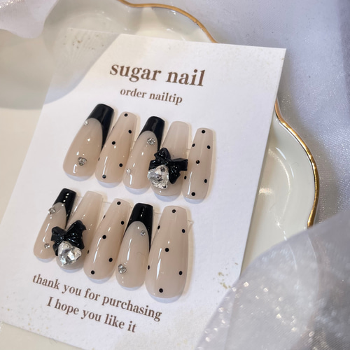 79))リボンネイル フレンチガーリー ネイルチップ 埋めつくし ワンホン 韓国 ネイルチップ つけ爪 ワンホンネイル フレンチガーリー リボン