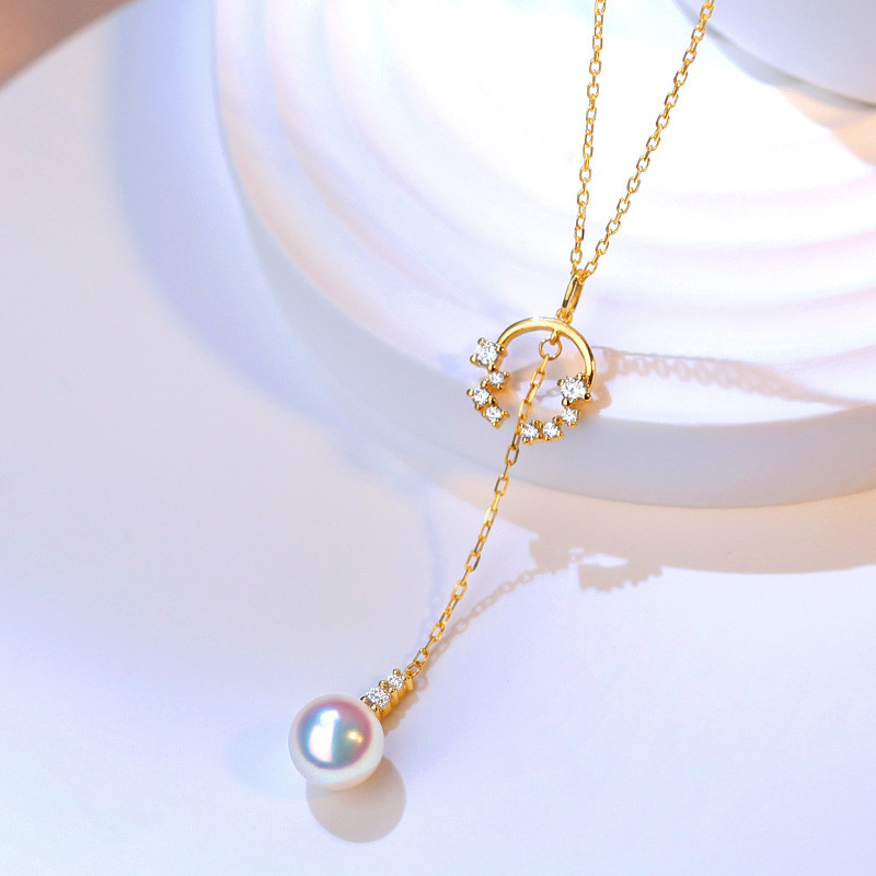 【La Corser】日本製 7-7.5mm アコヤ真珠 天然海水真珠ペンダントネックレス 18Kゴールド タッセルデザイン 超