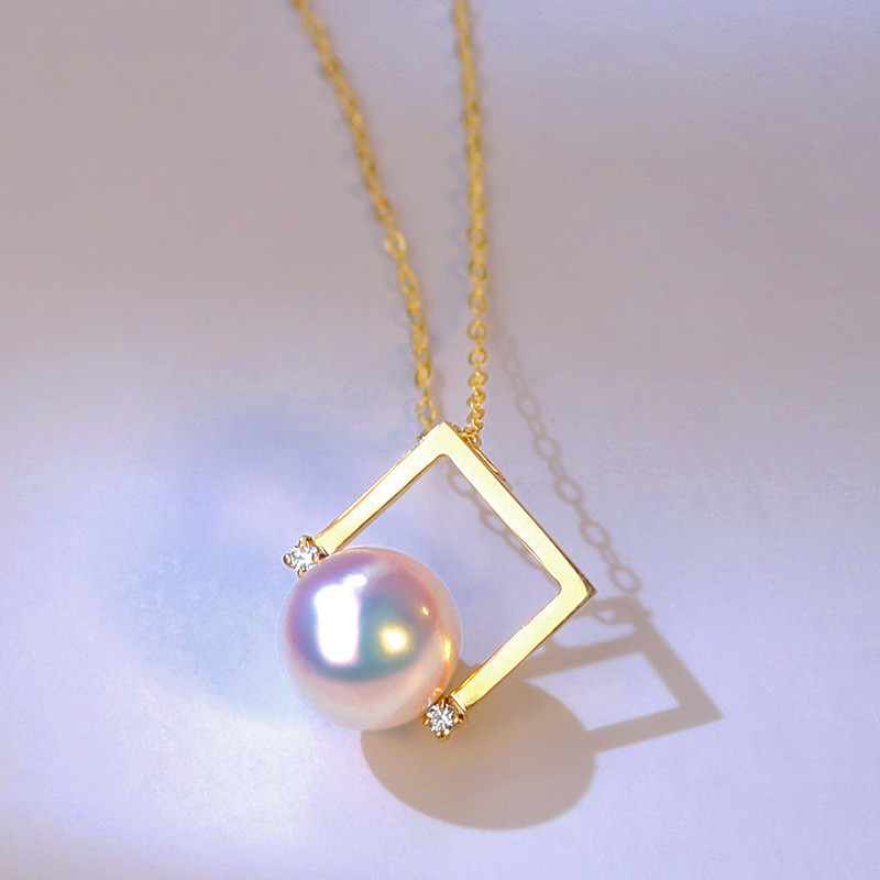 【La Corser】日本製 7.5-8.5mm アコヤ真珠 天然海水真珠ペンダント 18Kゴールドネックレス 天上の丸みと非常