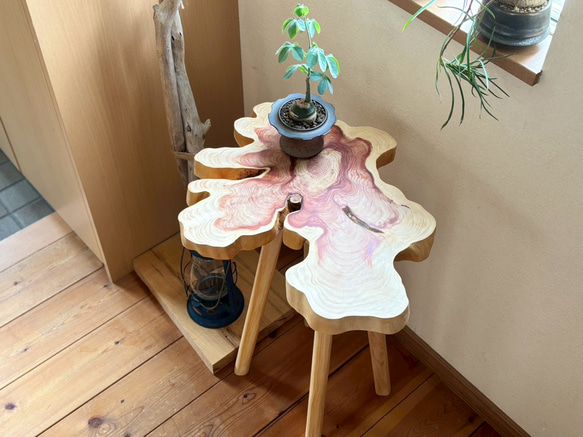 10 カイズカ 木製テーブル ハンドメイド ナチュラル 飾り台 置き台