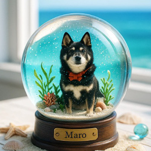 受注制作品】うちのこスノードームデジタルアート｜夏の海カフェ ※修正