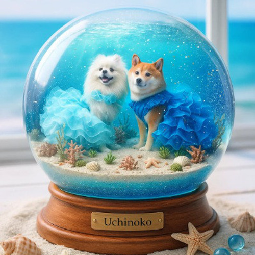 受注制作品】うちのこスノードームデジタルアート｜夏の海カフェ ※修正