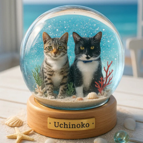 受注制作品】うちのこスノードームデジタルアート｜夏の海カフェ ※修正