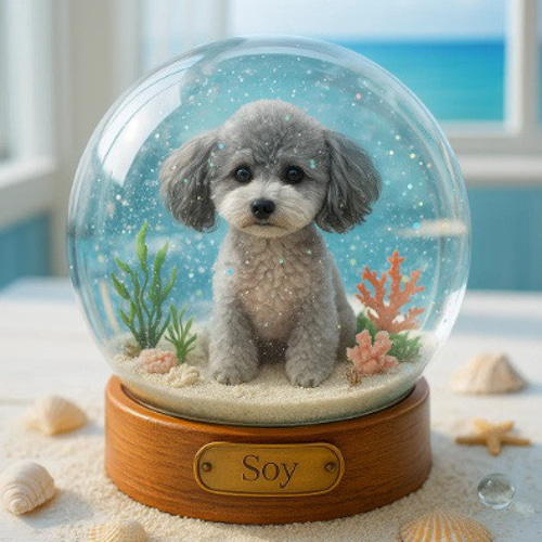 受注制作品】うちのこスノードームデジタルアート｜夏の海カフェ ※修正