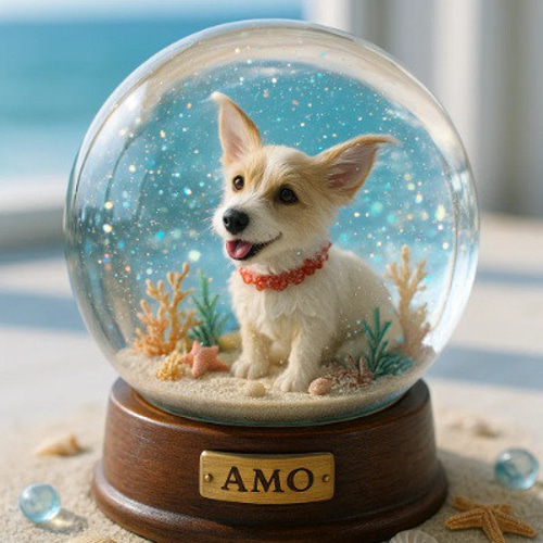 受注制作品】うちのこスノードームデジタルアート｜夏の海カフェ ※修正