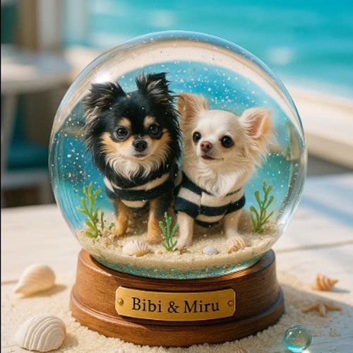 受注制作品】うちのこスノードームデジタルアート｜夏の海カフェ ※修正