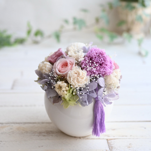 和洋お供え花＊藤色の仏花＊プリザーブドフラワー プリザーブド